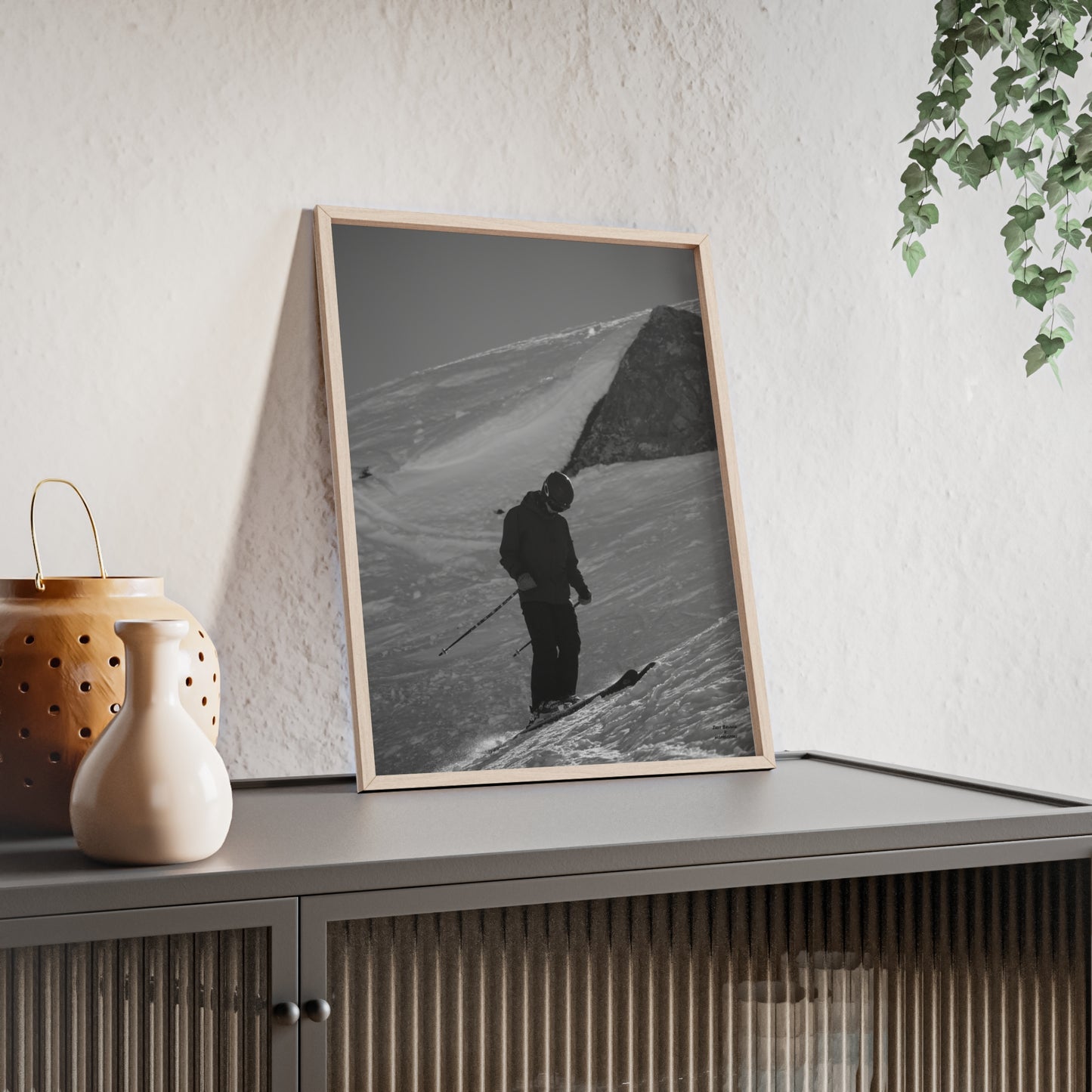 Monochrome Skiing Indy Bruhin Poster - FRAMED