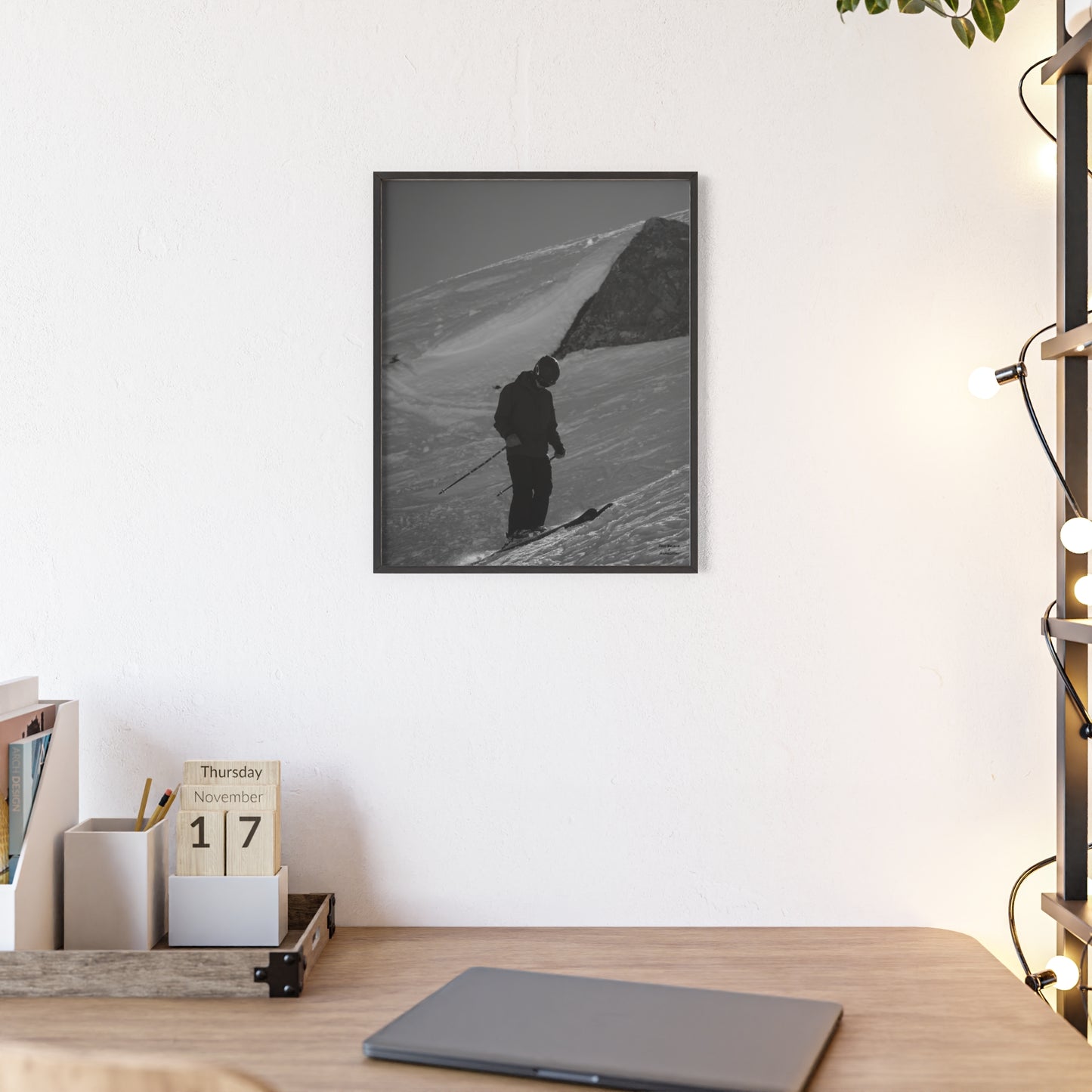 Monochrome Skiing Indy Bruhin Poster - FRAMED