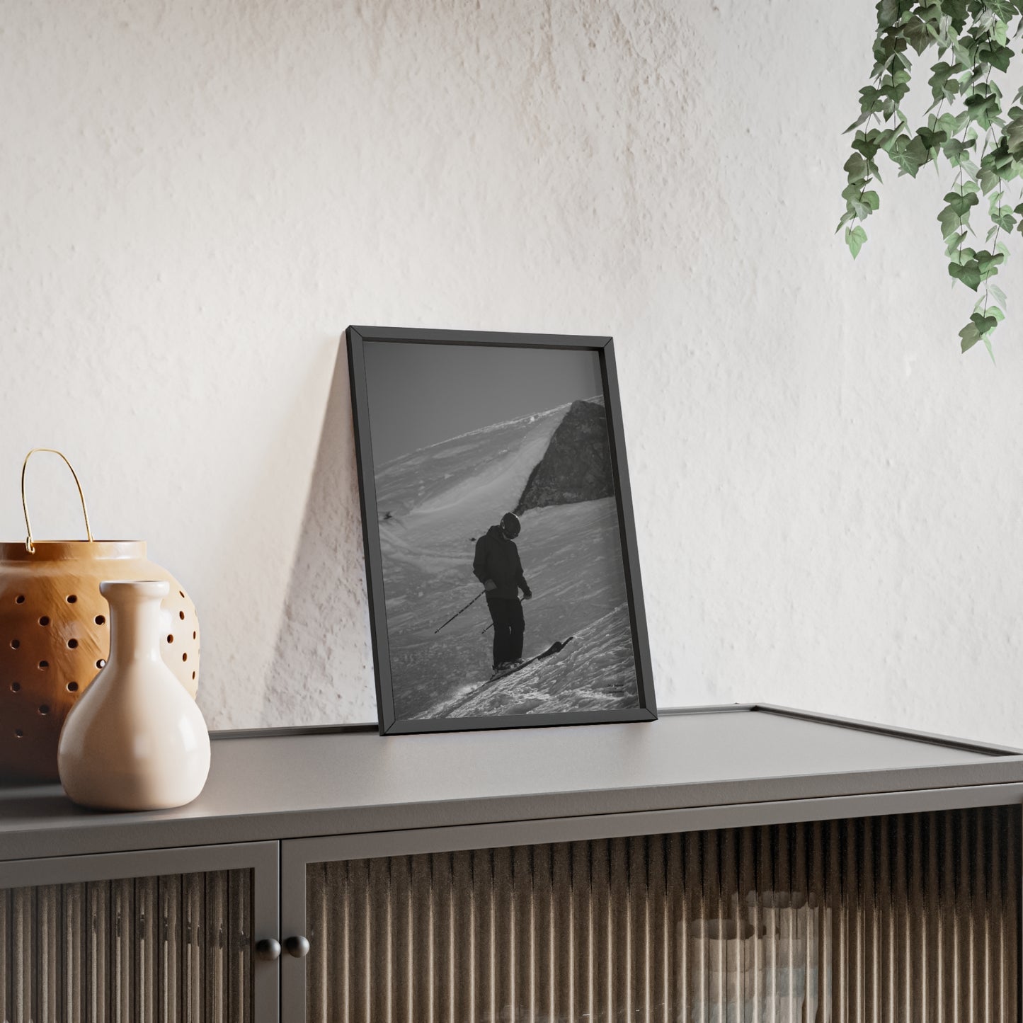 Monochrome Skiing Indy Bruhin Poster - FRAMED
