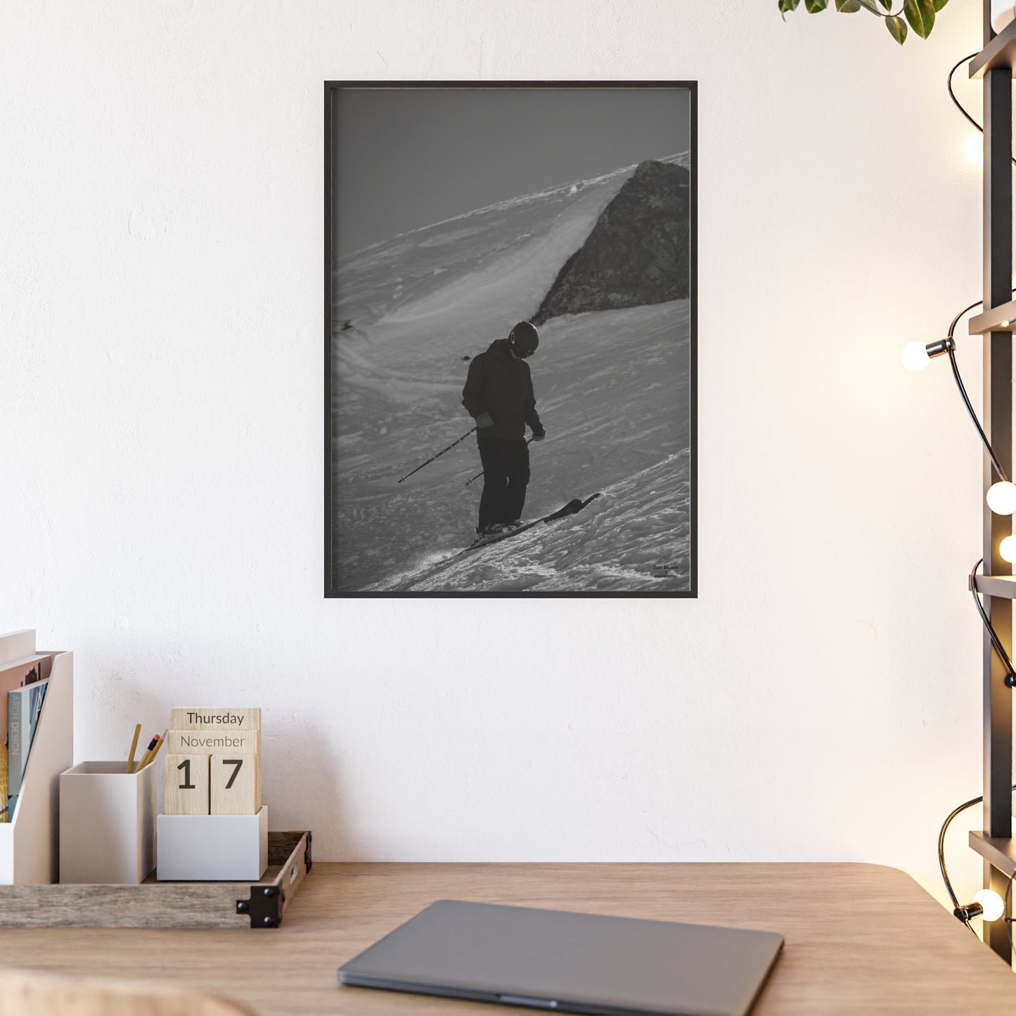 Monochrome Skiing Indy Bruhin Poster - FRAMED