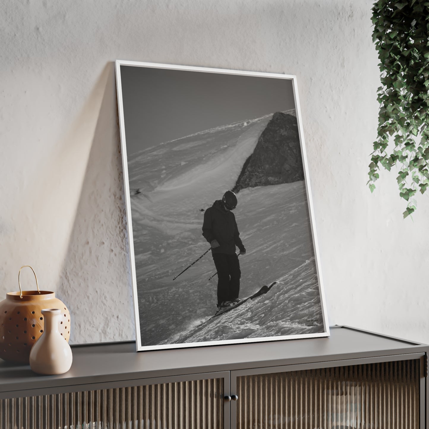 Monochrome Skiing Indy Bruhin Poster - FRAMED