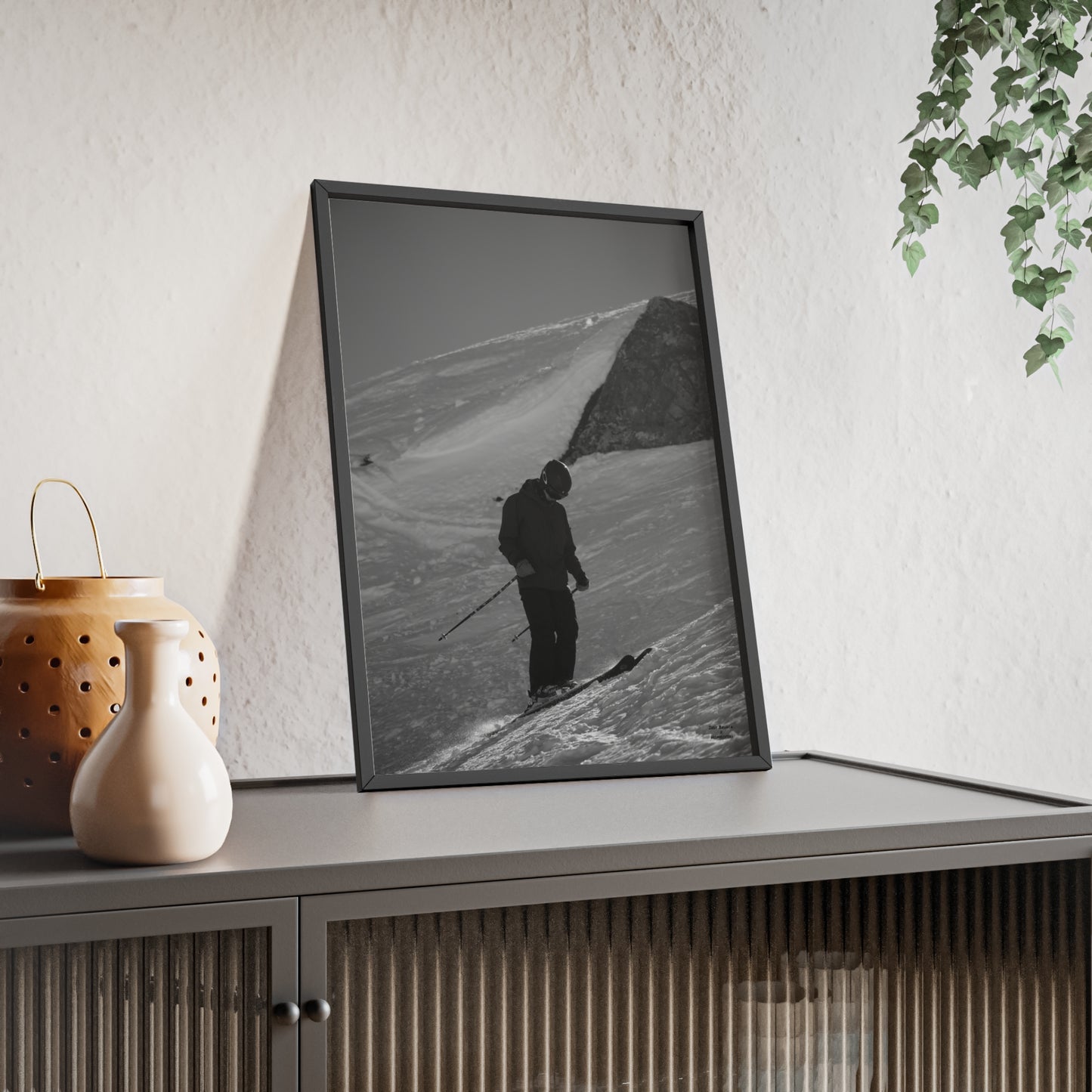 Monochrome Skiing Indy Bruhin Poster - FRAMED