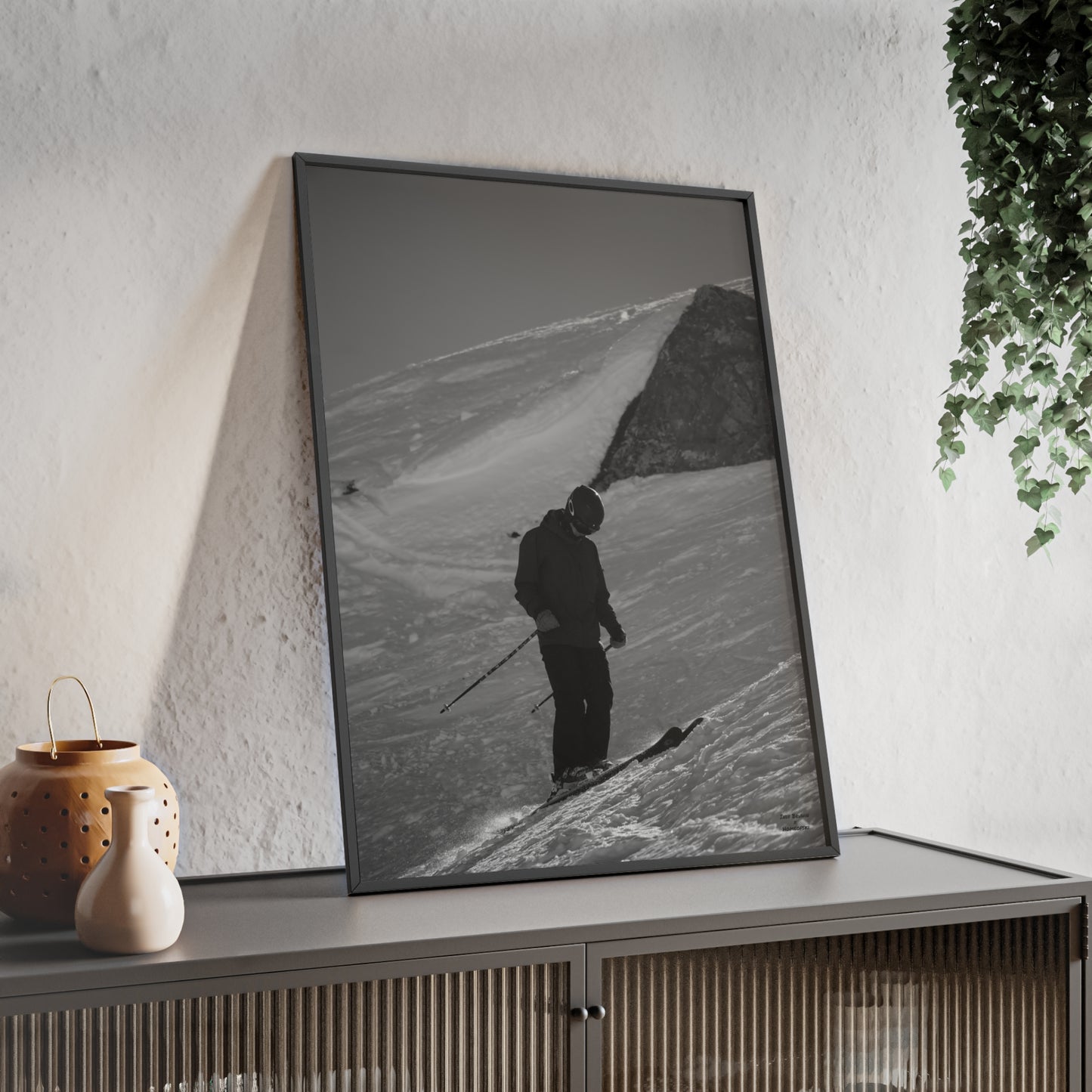 Monochrome Skiing Indy Bruhin Poster - FRAMED