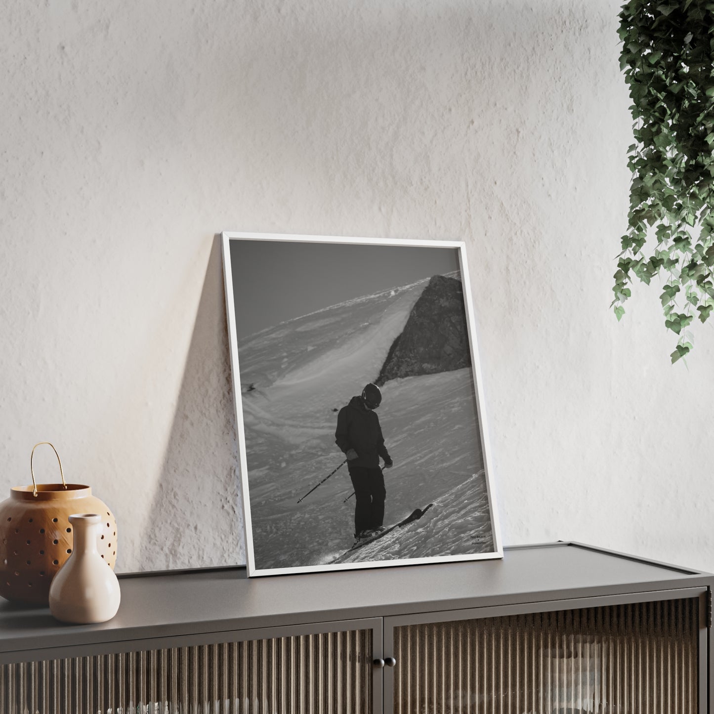 Monochrome Skiing Indy Bruhin Poster - FRAMED