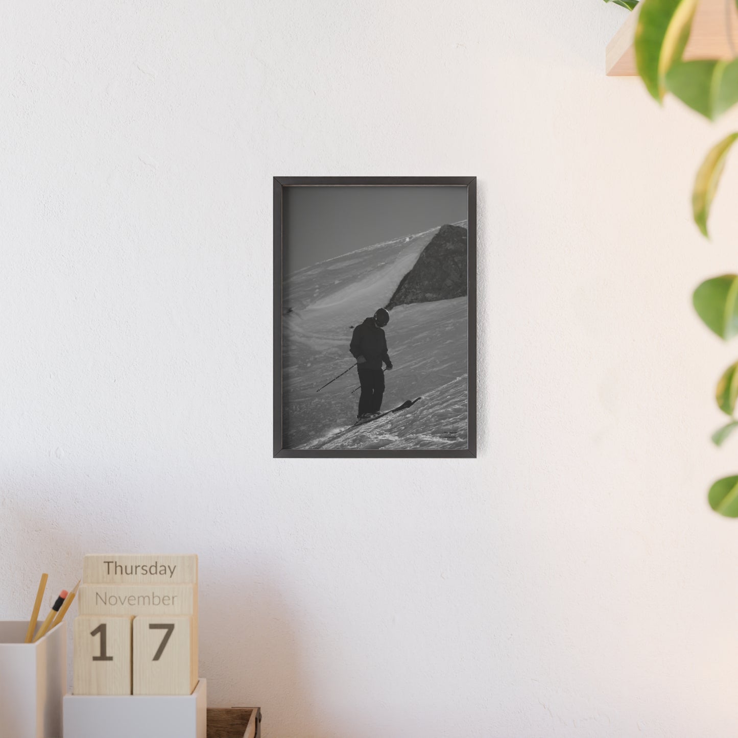 Monochrome Skiing Indy Bruhin Poster - FRAMED