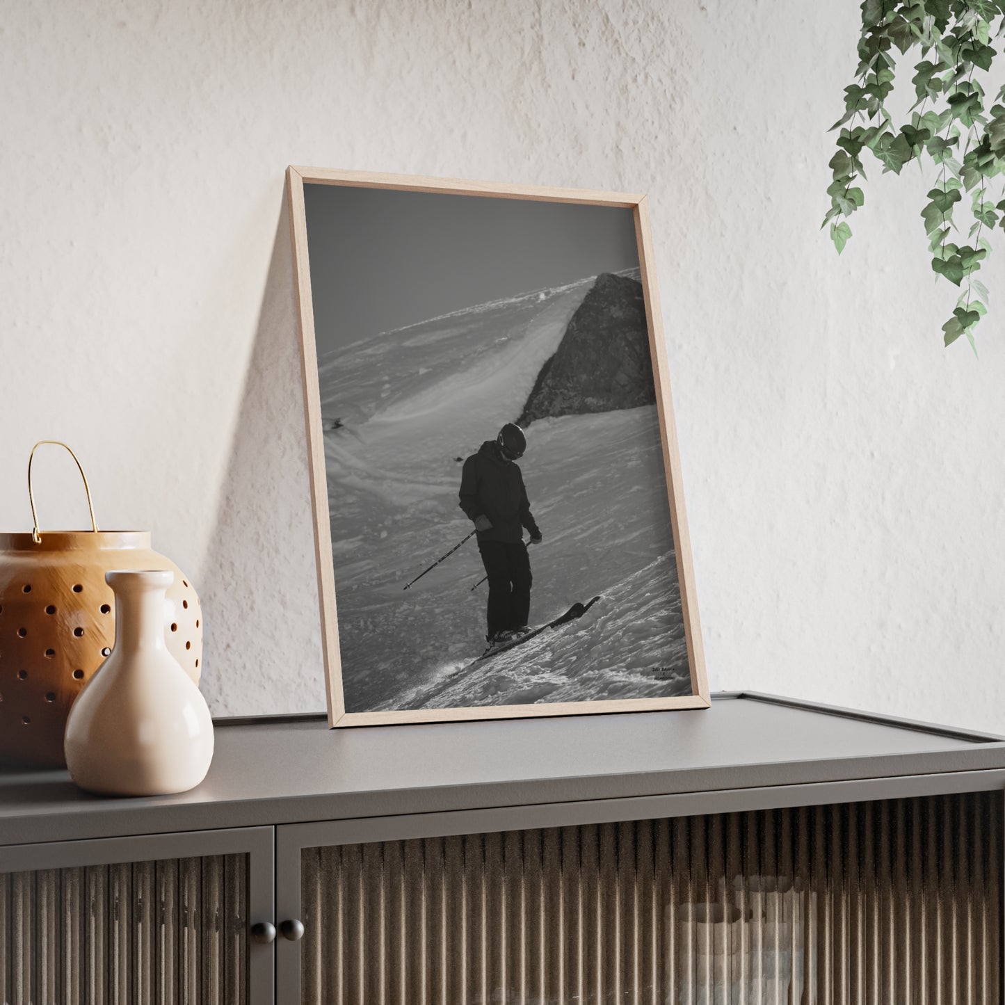 Monochrome Skiing Indy Bruhin Poster - FRAMED