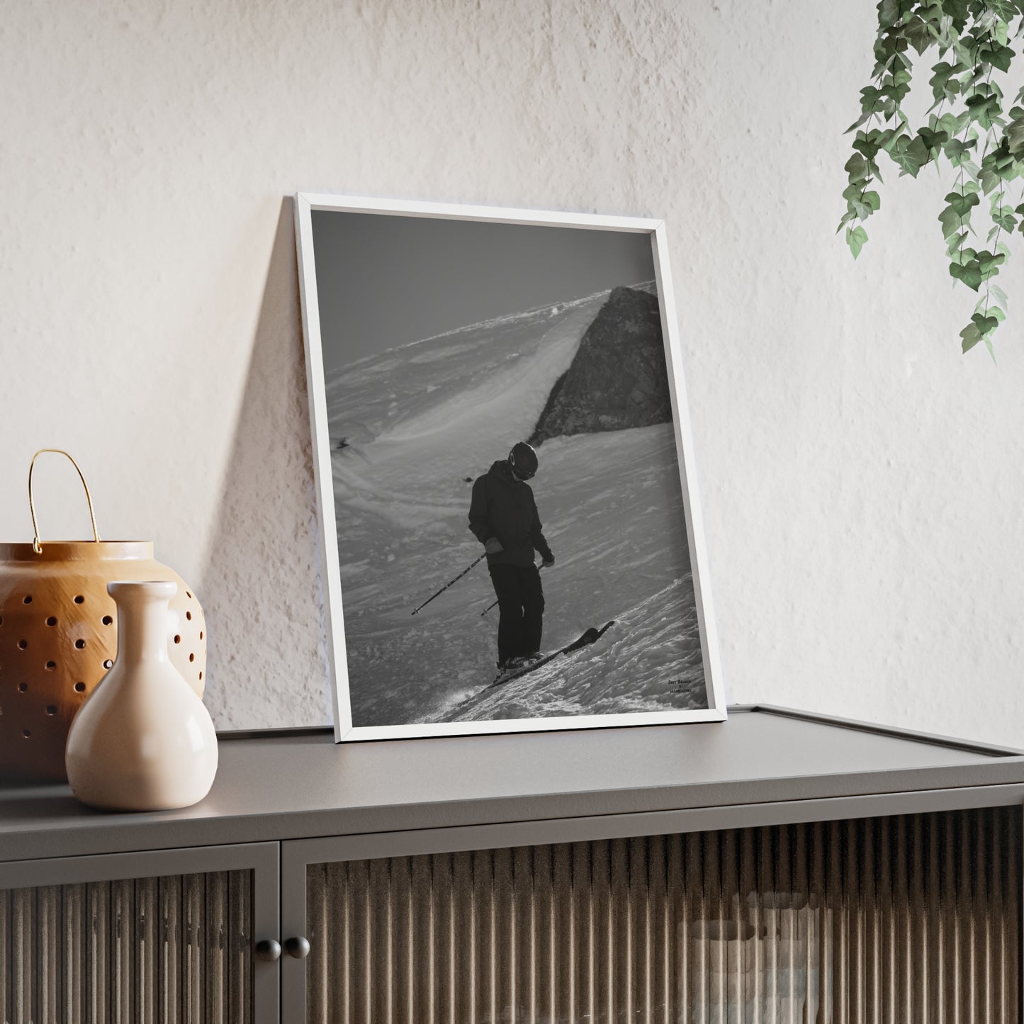 Monochrome Skiing Indy Bruhin Poster - FRAMED