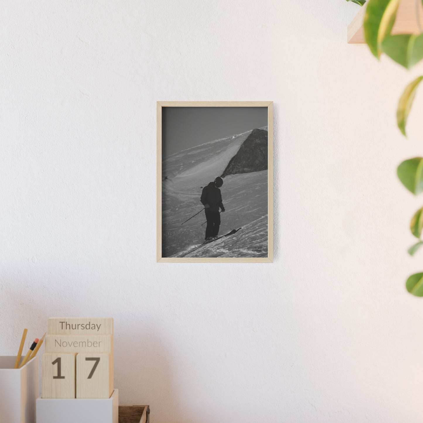 Monochrome Skiing Indy Bruhin Poster - FRAMED
