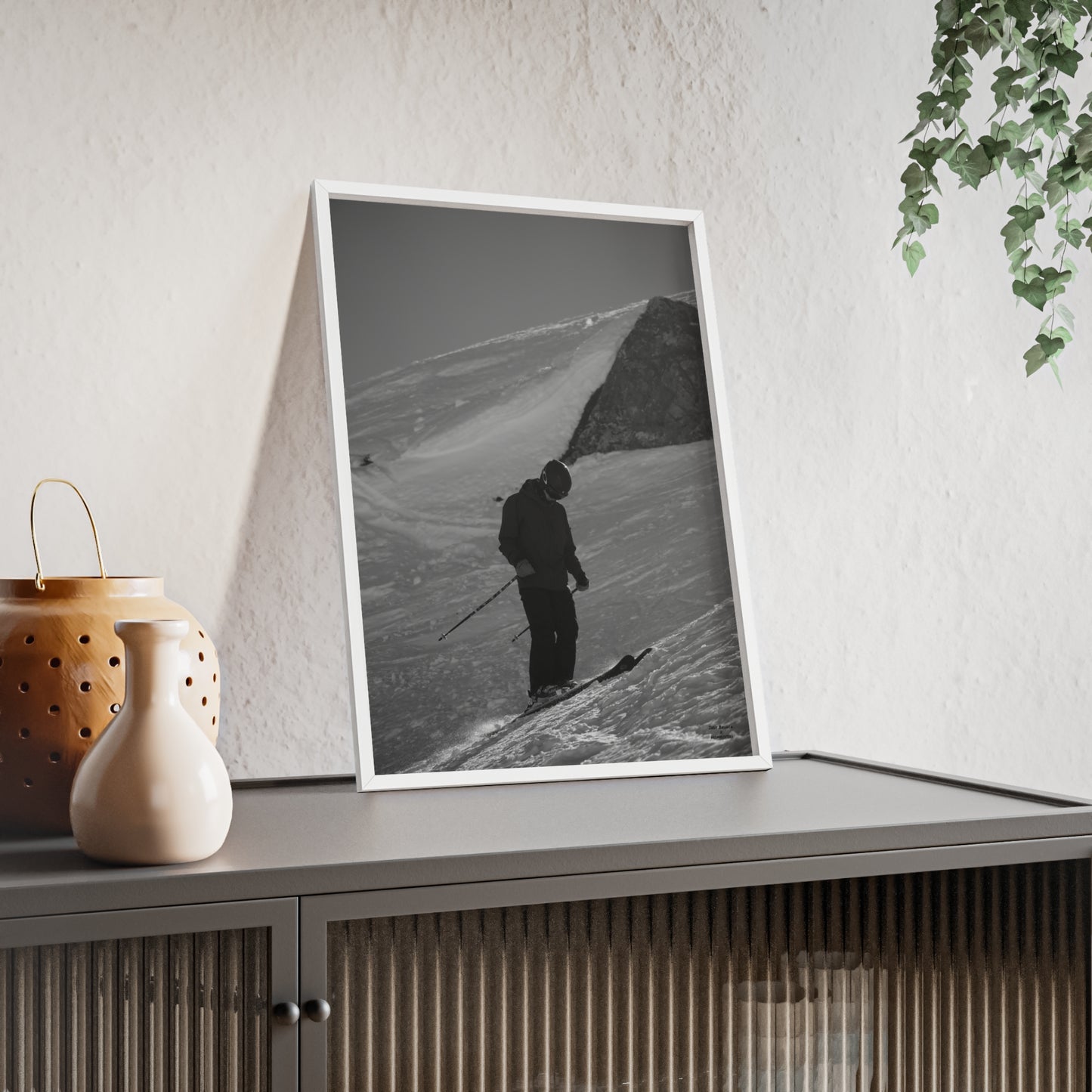 Monochrome Skiing Indy Bruhin Poster - FRAMED