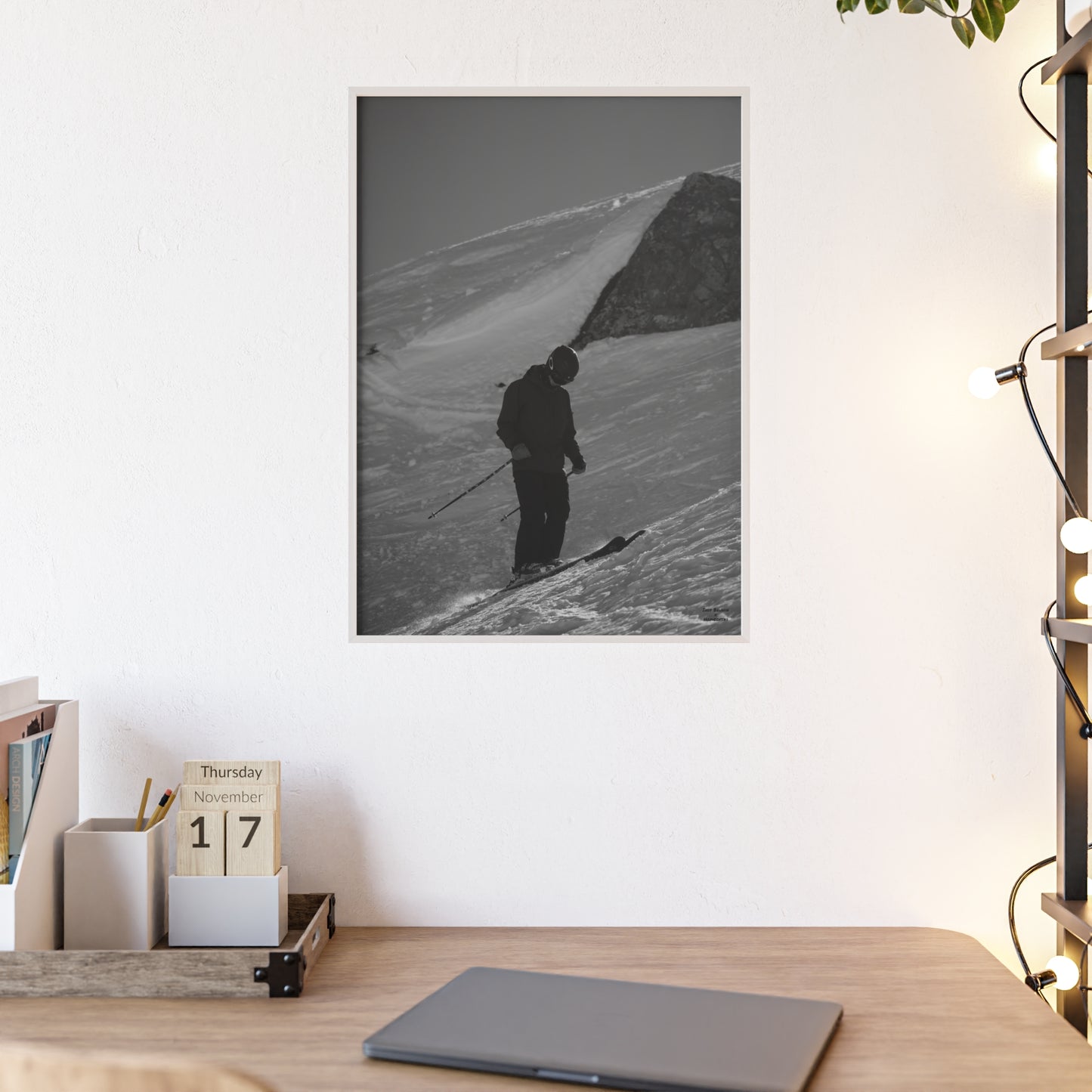 Monochrome Skiing Indy Bruhin Poster - FRAMED
