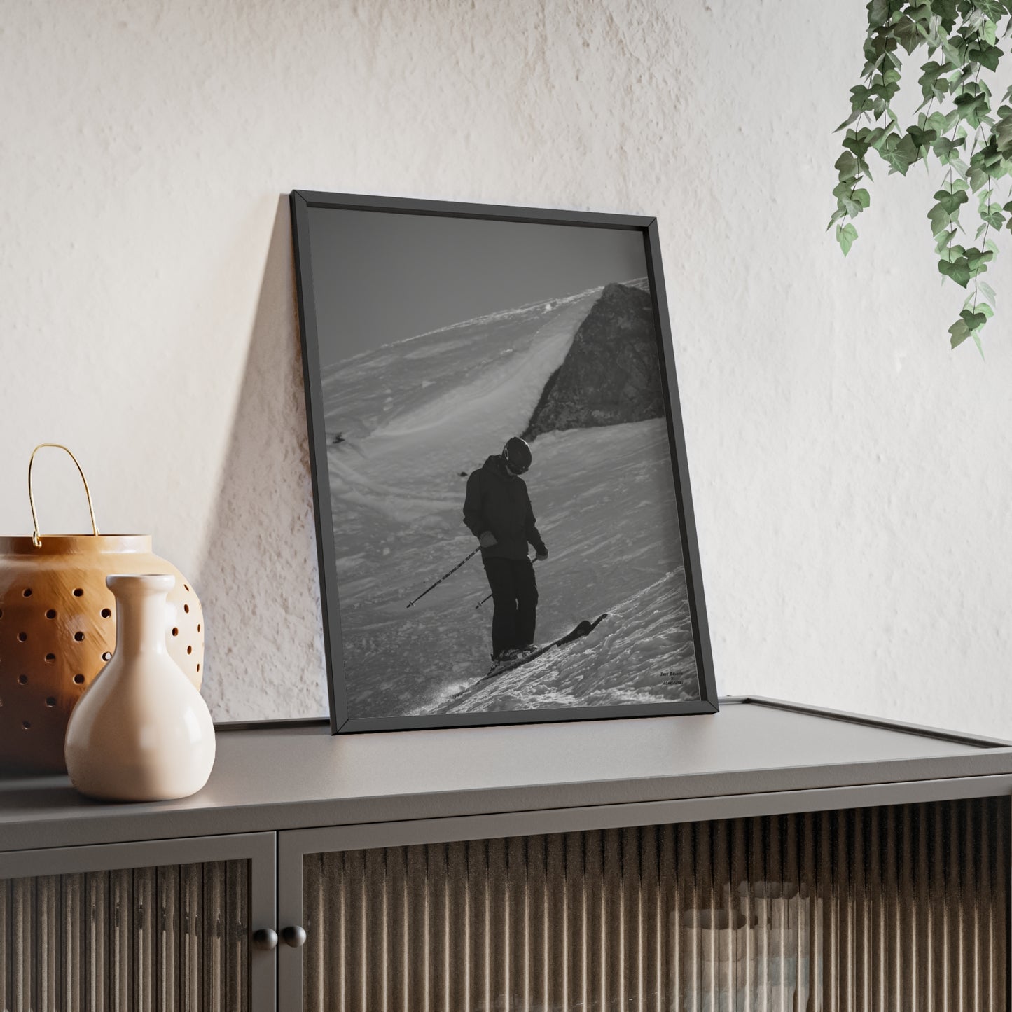Monochrome Skiing Indy Bruhin Poster - FRAMED