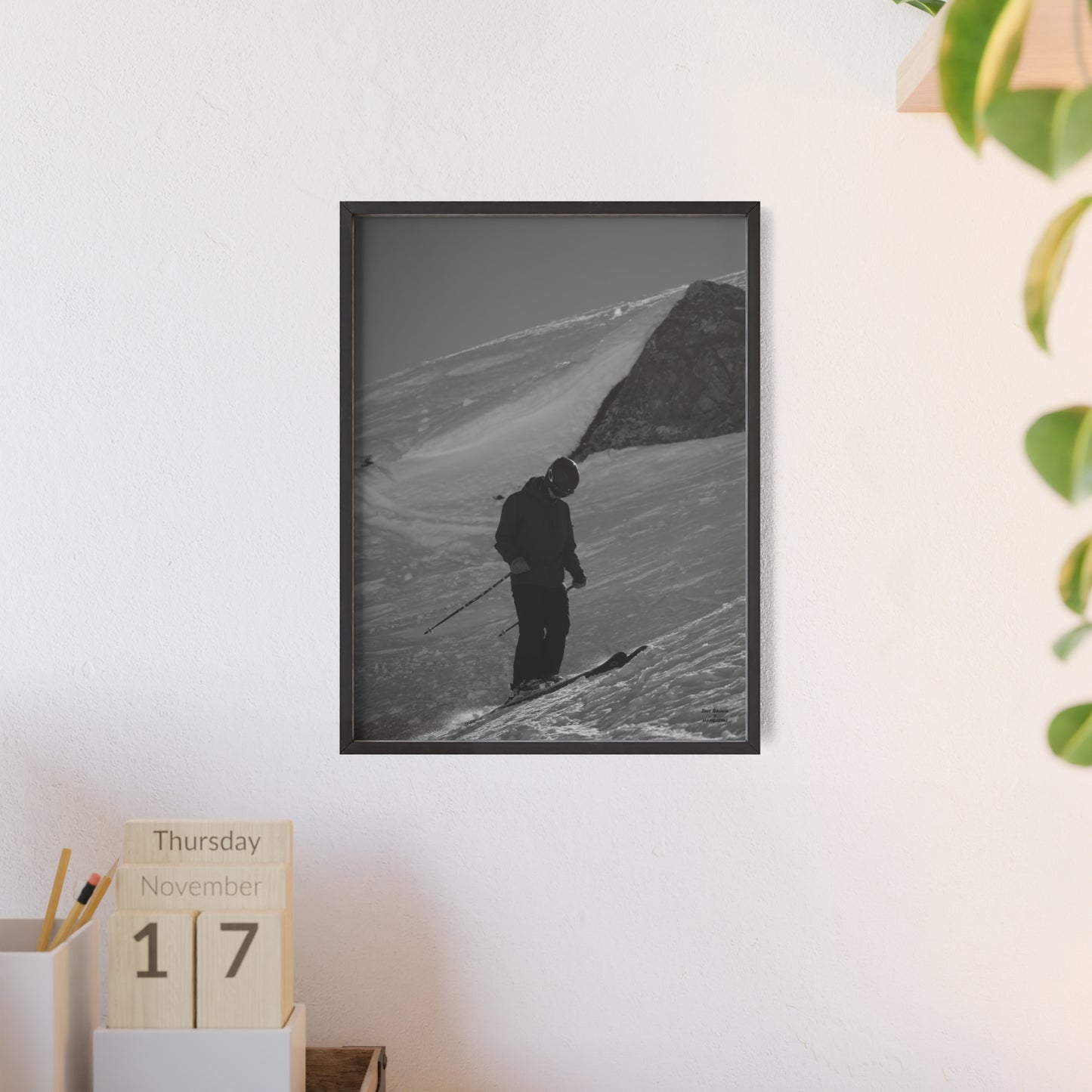 Monochrome Skiing Indy Bruhin Poster - FRAMED