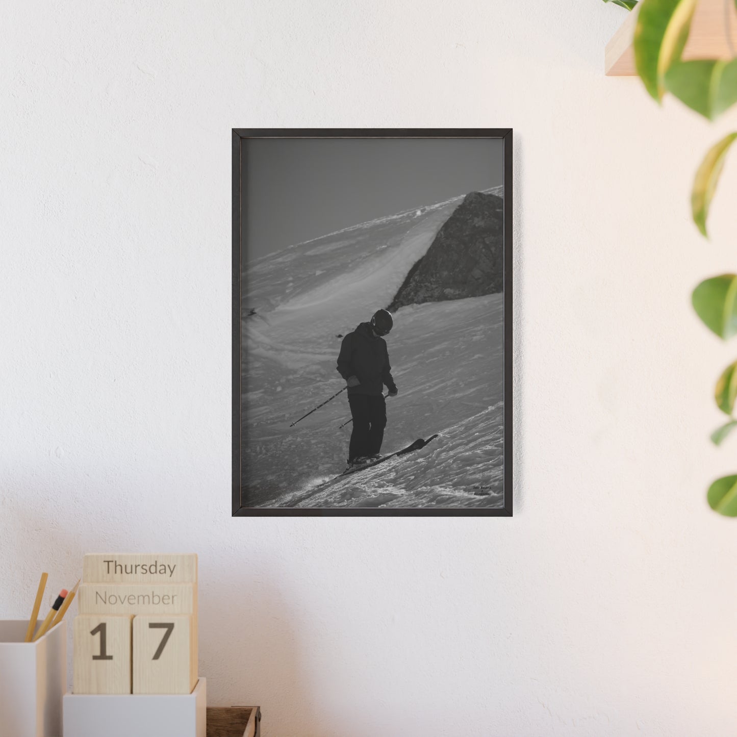 Monochrome Skiing Indy Bruhin Poster - FRAMED