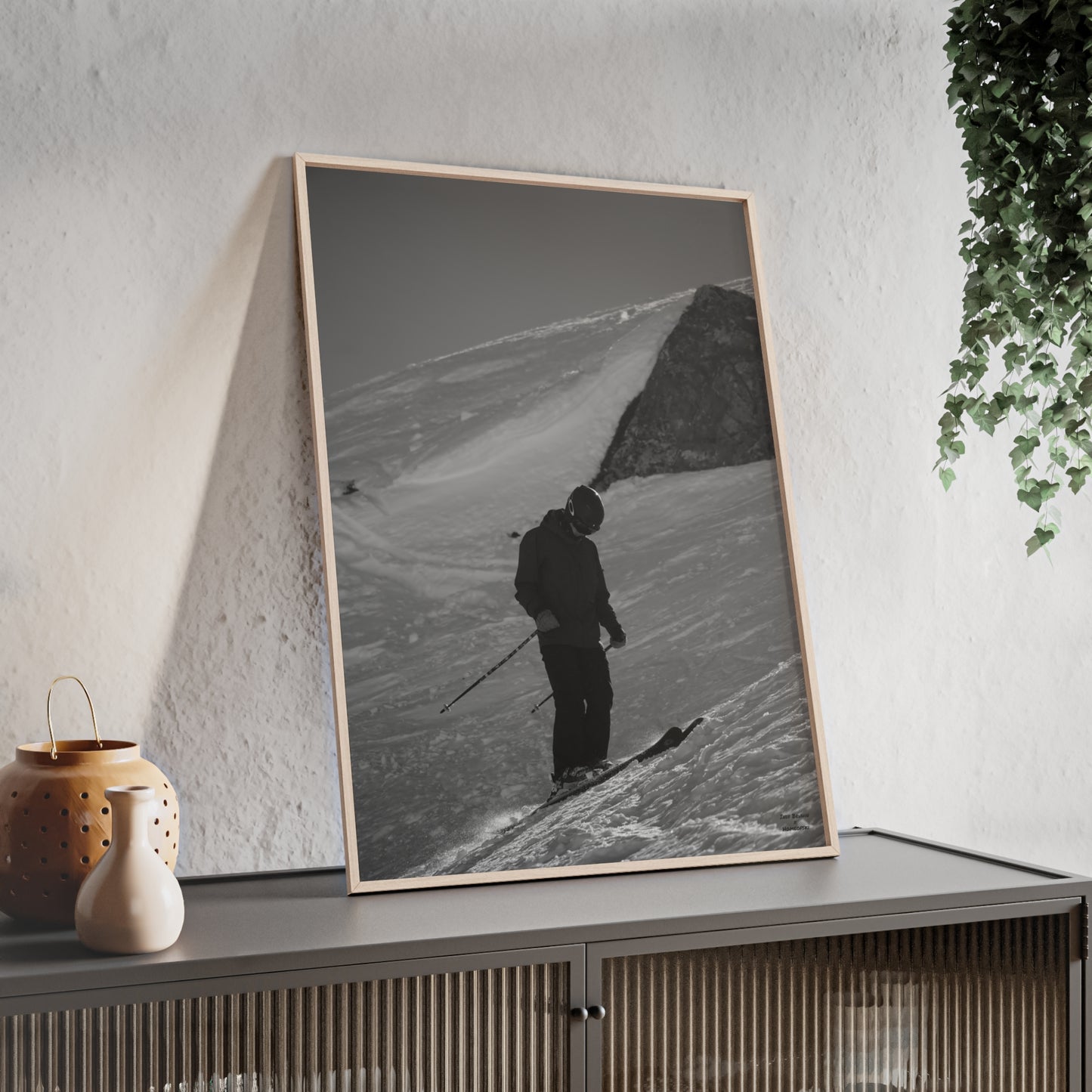 Monochrome Skiing Indy Bruhin Poster - FRAMED