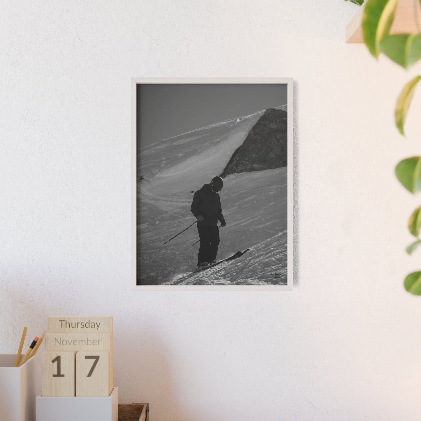 Monochrome Skiing Indy Bruhin Poster - FRAMED