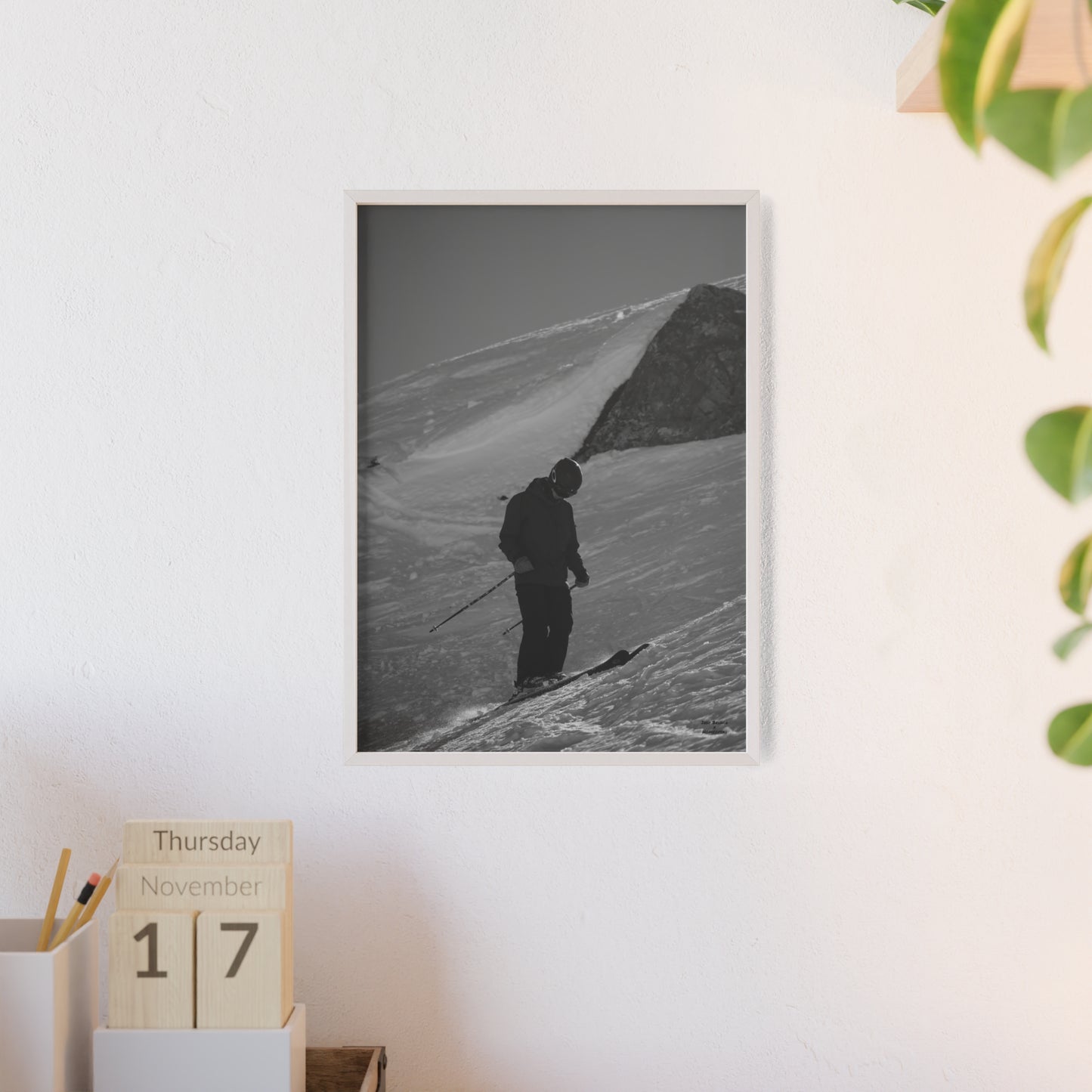 Monochrome Skiing Indy Bruhin Poster - FRAMED