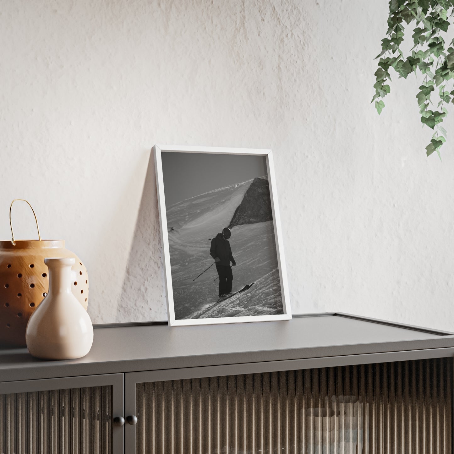 Monochrome Skiing Indy Bruhin Poster - FRAMED