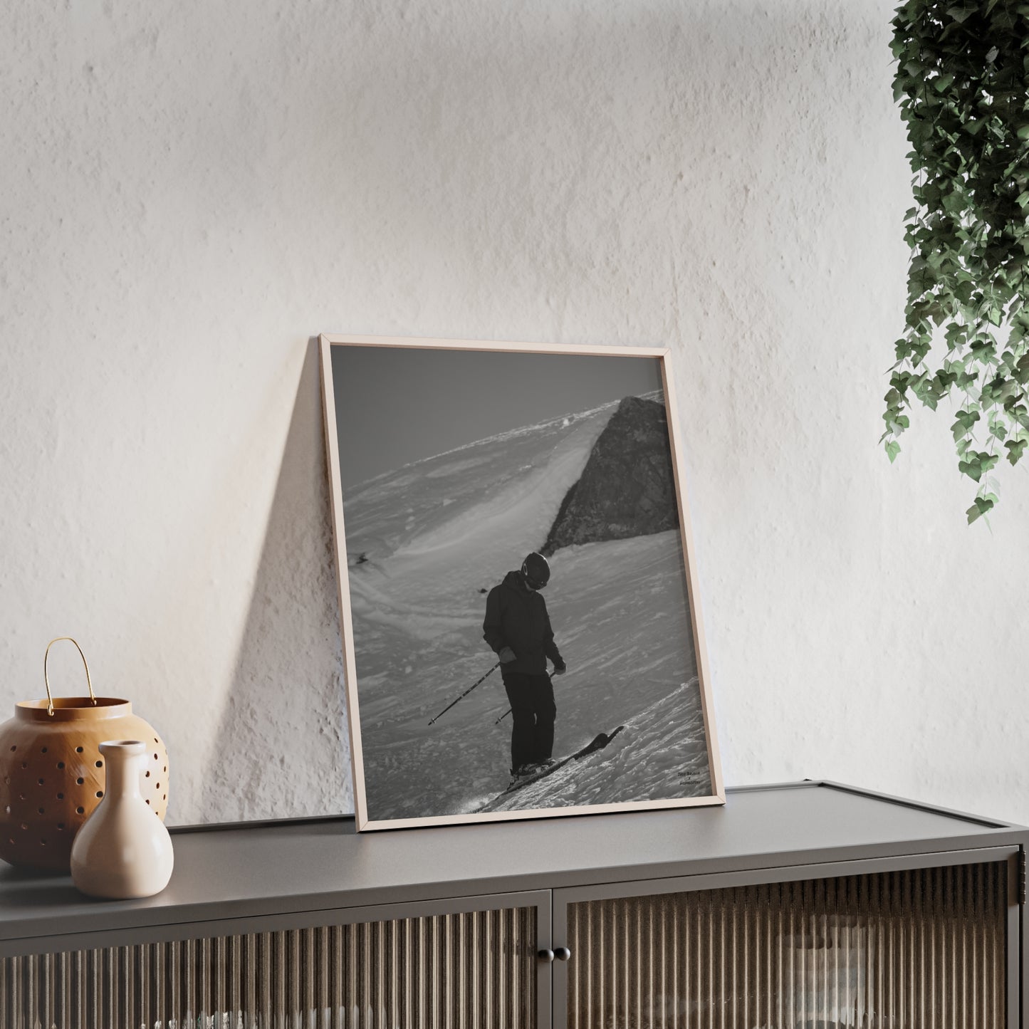 Monochrome Skiing Indy Bruhin Poster - FRAMED